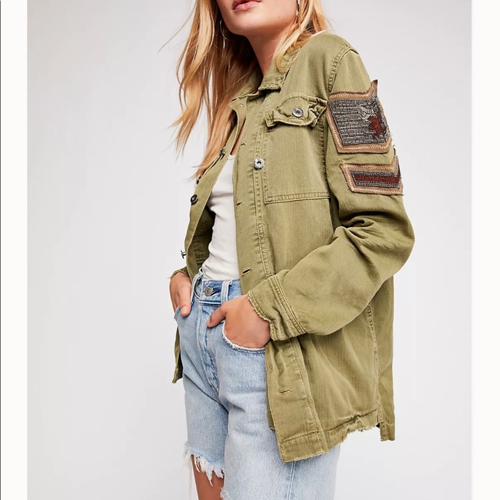 Free People Embellished Military Shirt Jacket size small